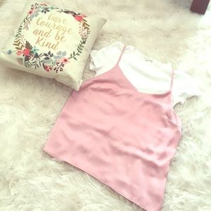 90’s Style Silky Pink Tank and White Tee
